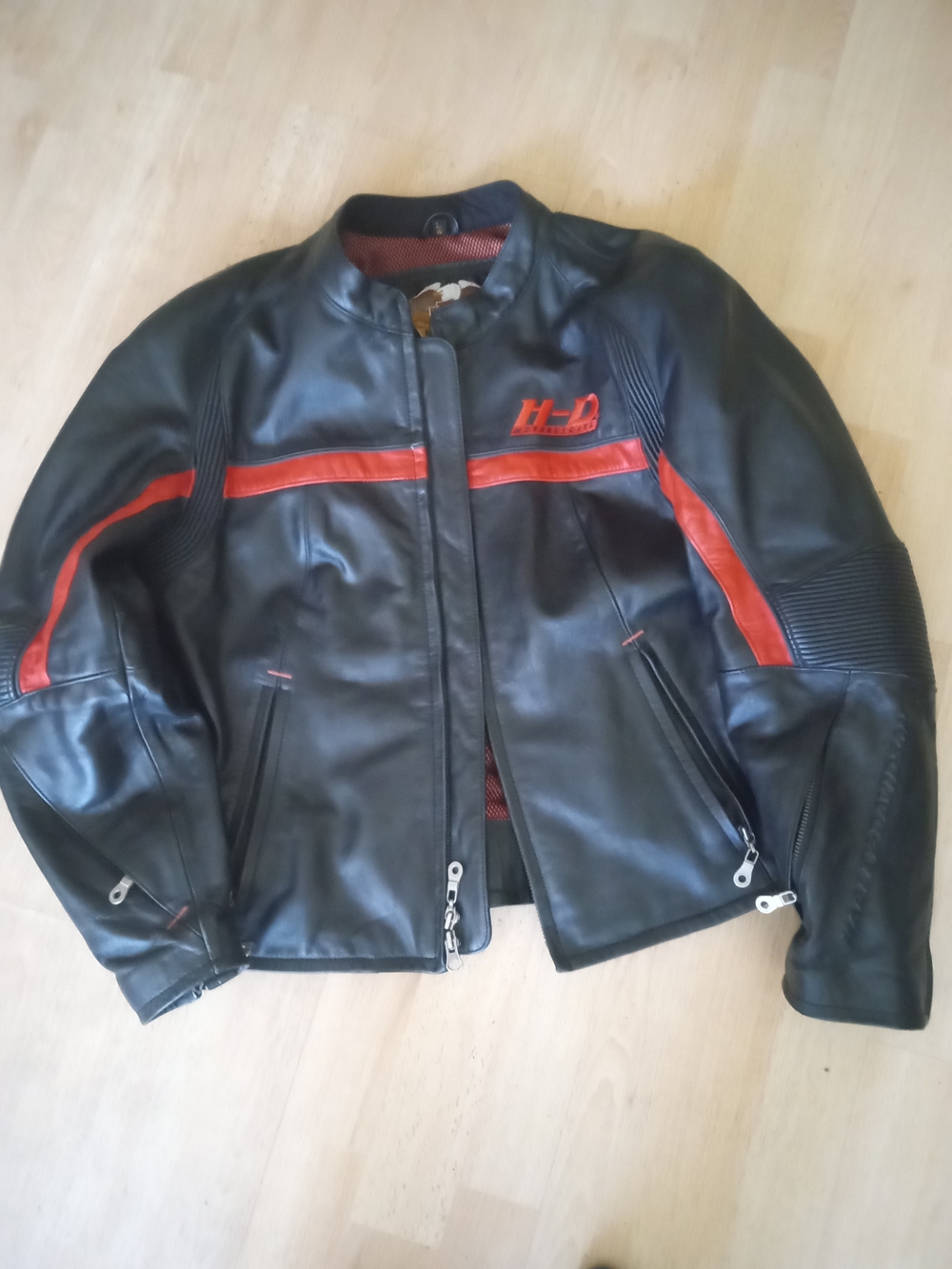 Women's Harley-Davidson Black Leather Bomber Jacket with Red Trim